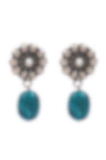 Silver Finish Turquoise Stone Handcrafted Oxidised Dangler Earrings In Sterling Silver by Sangeeta Boochra at Pernia's Pop Up Shop