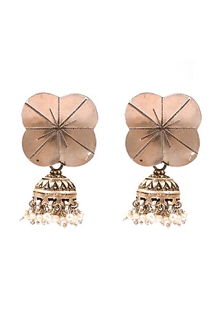 Silver Finish Pearl Handcrafted Oxidised Dangler Earrings In Sterling Silver by Sangeeta Boochra