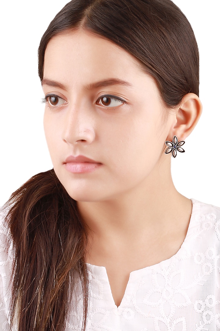 Silver Finish Lapis Handcrafted Oxidised Stud Earrings In Sterling Silver by Sangeeta Boochra at Pernia's Pop Up Shop