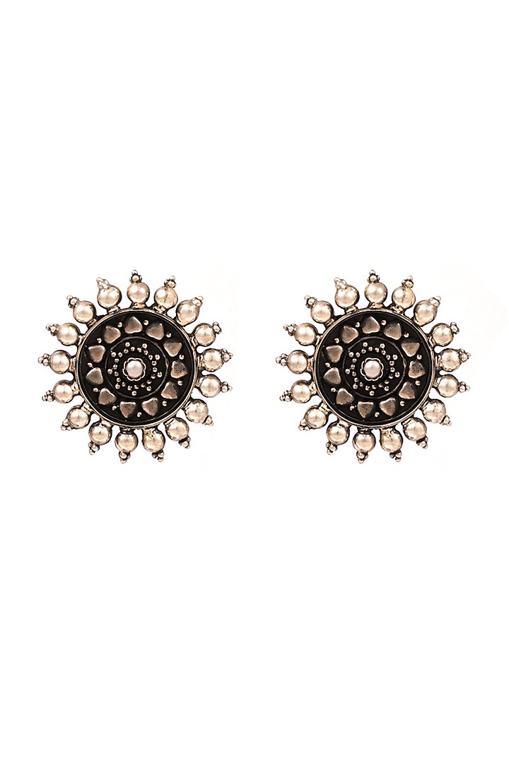 Silver Finish Motif Handcrafted Oxidised Stud Earrings In Sterling Silver by Sangeeta Boochra at Pernia's Pop Up Shop