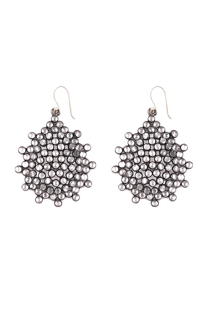 Silver Finish Checkered Handcrafted Stud Drop Earrings In Sterling Silver by Sangeeta Boochra at Pernia's Pop Up Shop