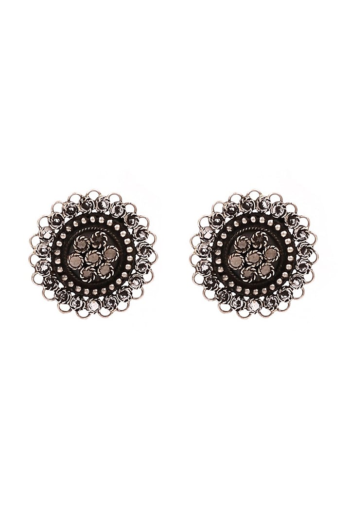 Silver Finish Checkered Handcrafted Oxidised Dangler Earrings In Sterling Silver by Sangeeta Boochra