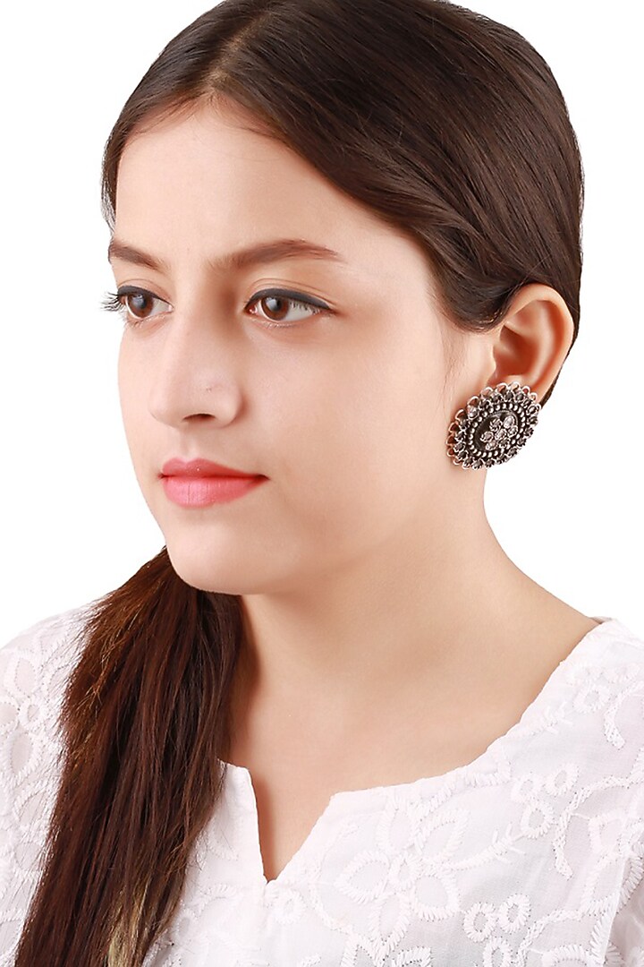 Silver Finish Checkered Handcrafted Oxidised Dangler Earrings In Sterling Silver by Sangeeta Boochra at Pernia's Pop Up Shop
