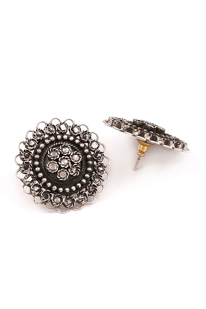Silver Finish Checkered Handcrafted Oxidised Dangler Earrings In Sterling Silver by Sangeeta Boochra at Pernia's Pop Up Shop