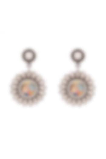 Silver Finish Radha Krishna Handcrafted Oxidised Dangler Earrings In Sterling Silver by Sangeeta Boochra