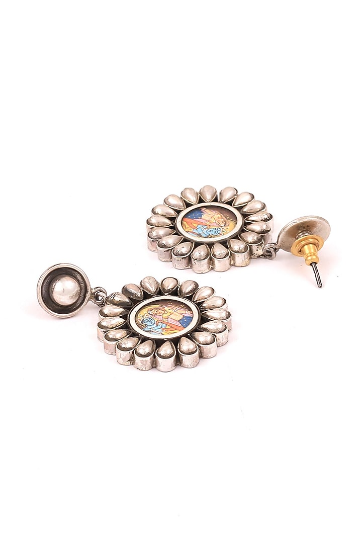 Silver Finish Radha Krishna Handcrafted Oxidised Dangler Earrings In Sterling Silver by Sangeeta Boochra at Pernia's Pop Up Shop