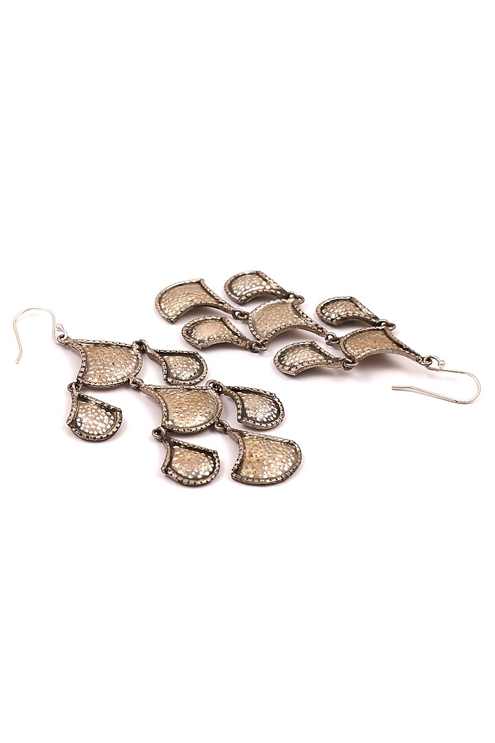 Silver Finish Handcrafted Engraved Oxidised Dangler Earrings In Sterling Silver by Sangeeta Boochra at Pernia's Pop Up Shop