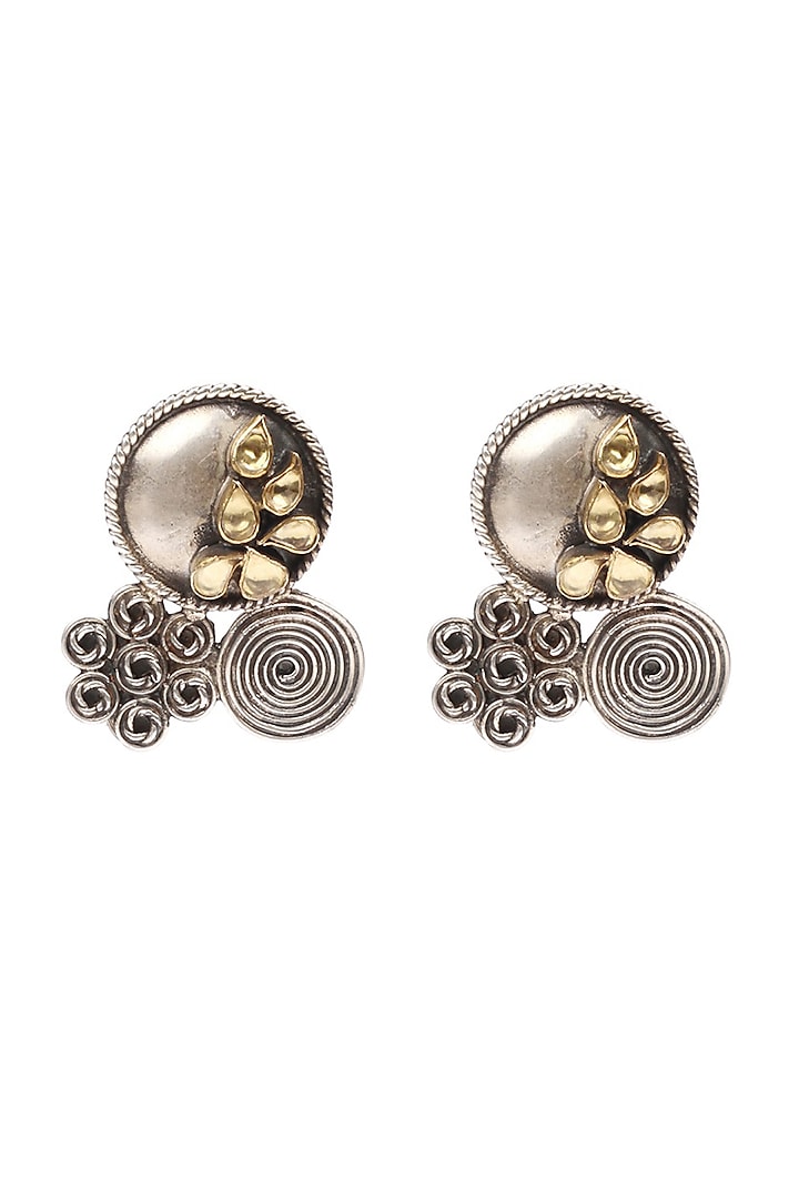 Silver Finish Kundan Handcrafted Oxidised Dangler Earrings In Sterling Silver by Sangeeta Boochra
