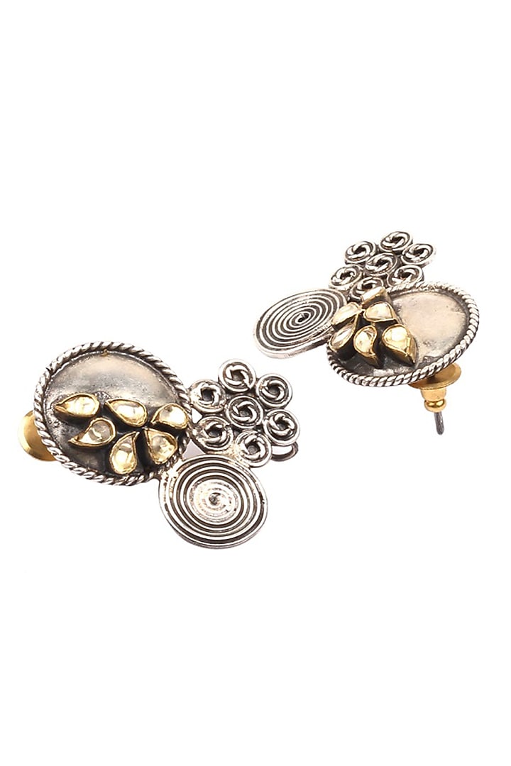 Silver Finish Kundan Handcrafted Oxidised Dangler Earrings In Sterling Silver by Sangeeta Boochra at Pernia's Pop Up Shop