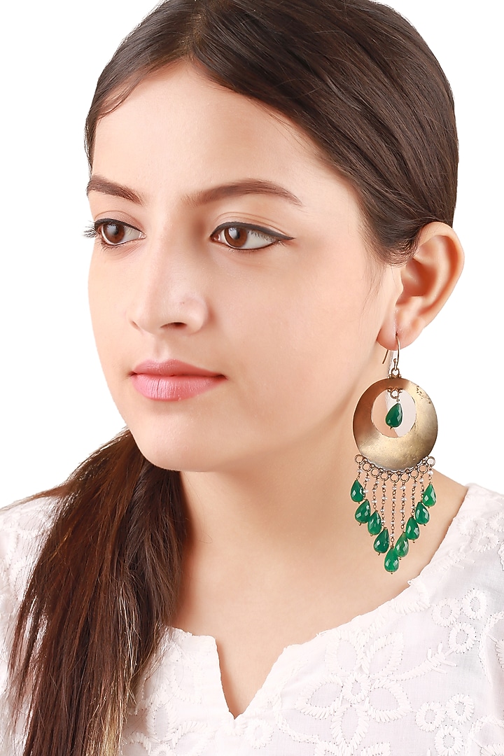 Silver Finish Green Onyx Handcrafted Oxidised Dangler Earrings In Sterling Silver by Sangeeta Boochra at Pernia's Pop Up Shop