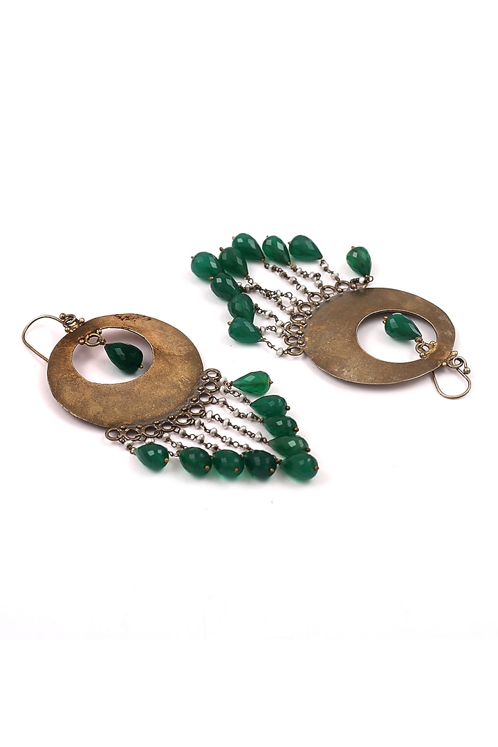 Silver Finish Green Onyx Handcrafted Oxidised Dangler Earrings In Sterling Silver by Sangeeta Boochra at Pernia's Pop Up Shop