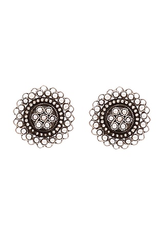 Silver Finish Pearl Handcrafted Oxidised Stud Earrings In Sterling Silver by Sangeeta Boochra