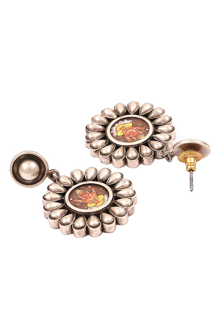 Silver Finish Lord Ganesha Handcrafted Oxidised Dangler Earrings In Sterling Silver by Sangeeta Boochra at Pernia's Pop Up Shop