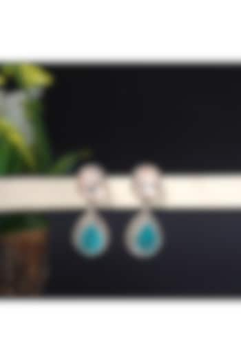 Silver Finish Aqua Moissanite Handcrafted Dangler Earrings In Sterling Silver by Sangeeta Boochra at Pernia's Pop Up Shop