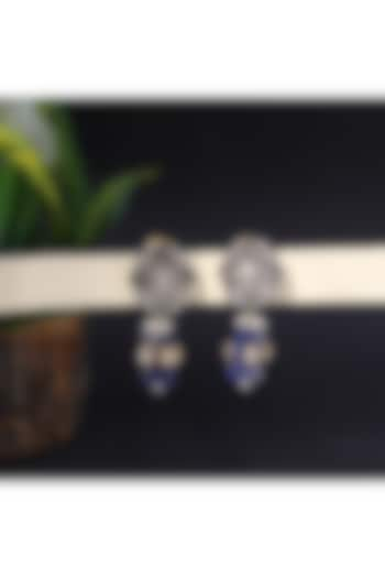 Silver Finish Lapis Stone Handcrafted Dangler Earrings In Sterling Silver by Sangeeta Boochra at Pernia's Pop Up Shop