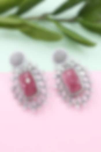 Silver Finish Pink Hydro Stone Handmade Earrings In Sterling Silver by Sangeeta Boochra