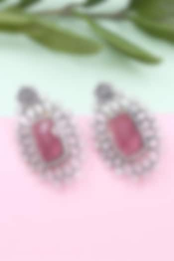 Silver Finish Pink Hydro Gemstone Handmade Earrings In Sterling Silver by Sangeeta Boochra