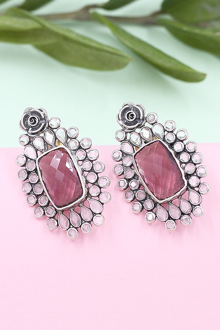 Silver Finish Pink Hydro Gemstone Handmade Earrings In Sterling Silver by Sangeeta Boochra