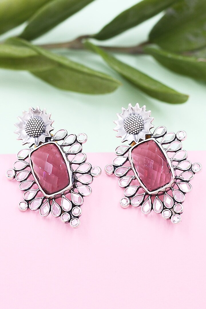 Silver Finish Pink Hydro Gemstone Handmade Earrings In Sterling Silver by Sangeeta Boochra at Pernia's Pop Up Shop