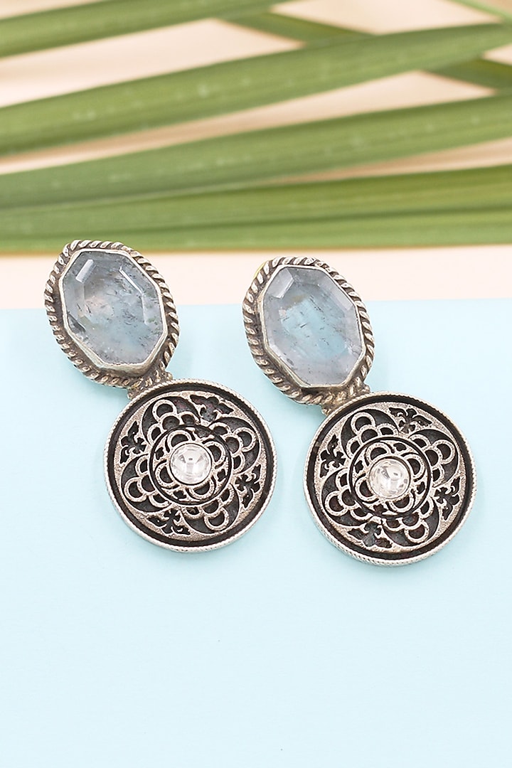 Silver Finish Hydro Gemstone Handcrafted Earrings In Sterling Silver by Sangeeta Boochra