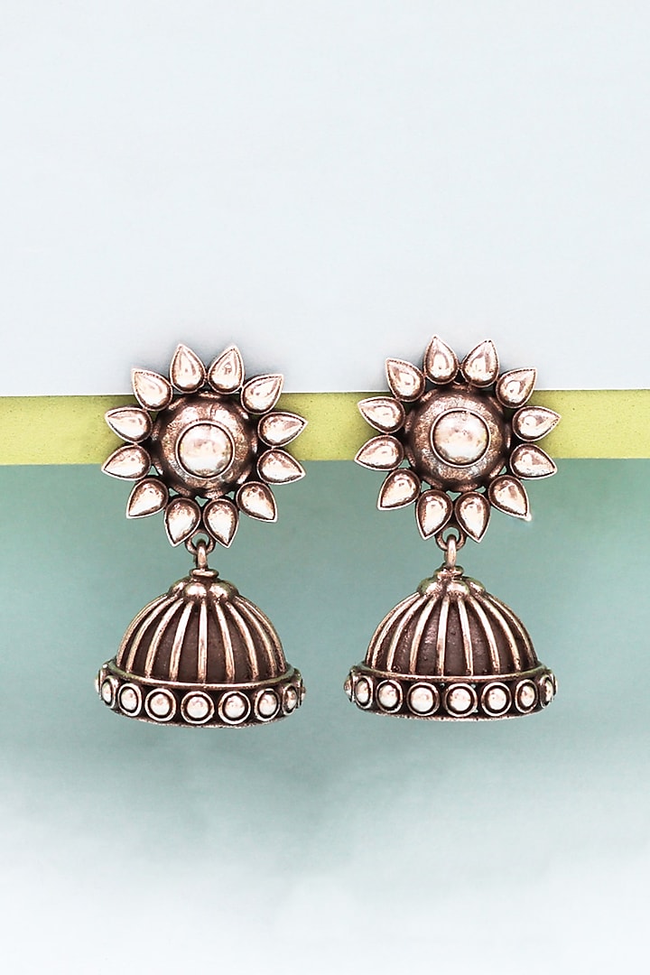 Silver Finish Handcrafted Jhumka Earrings In Sterling Silver by Sangeeta Boochra at Pernia's Pop Up Shop