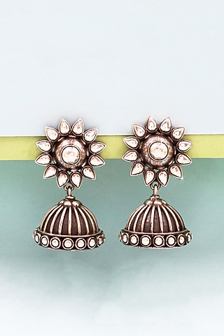 Silver Finish Handcrafted Jhumka Earrings In Sterling Silver by Sangeeta Boochra