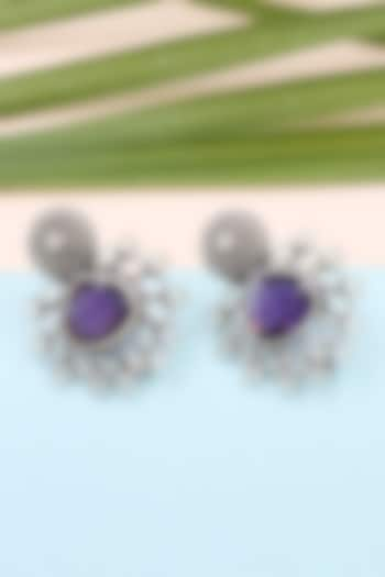 Silver Finish Purple Hydro Gemstone Handcrafted Earrings In Sterling Silver by Sangeeta Boochra