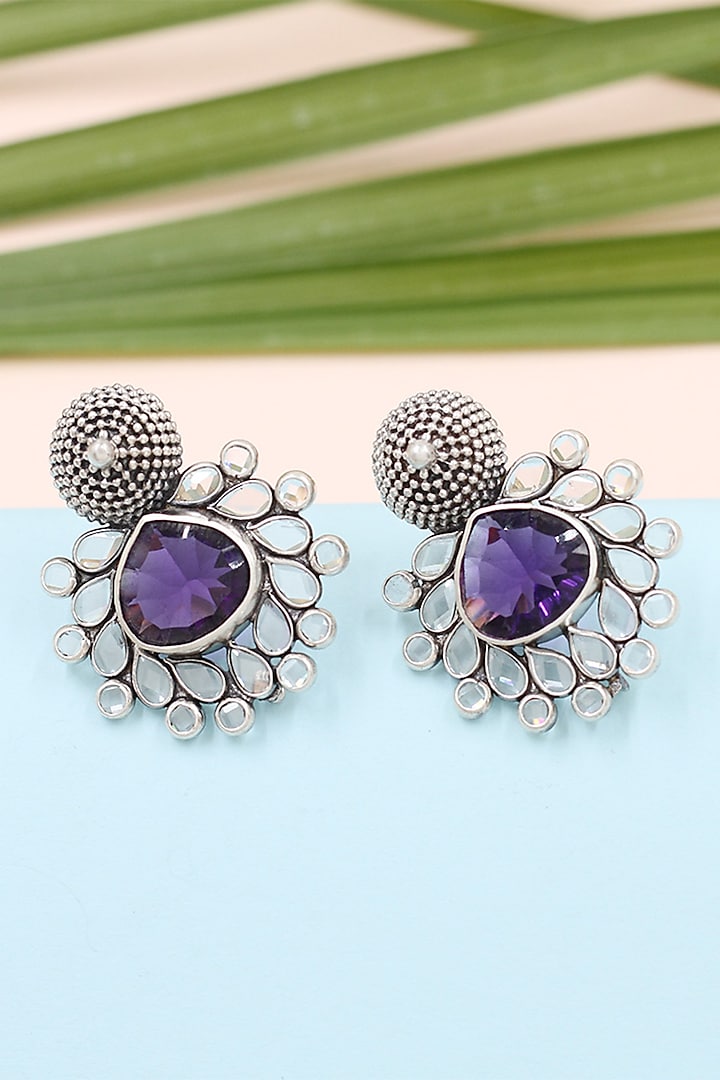 Silver Finish Purple Hydro Gemstone Handcrafted Earrings In Sterling Silver by Sangeeta Boochra