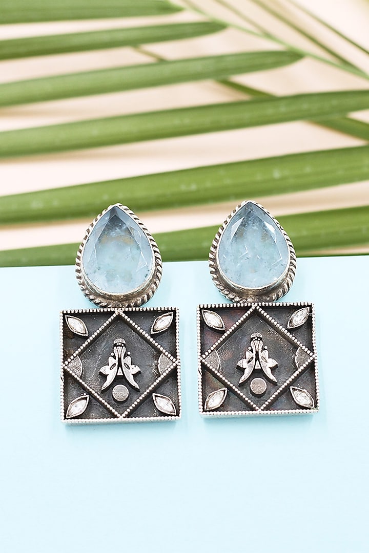 Silver Finish Blue Hydro Gemstone Handcrafted Earrings In Sterling Silver by Sangeeta Boochra at Pernia's Pop Up Shop