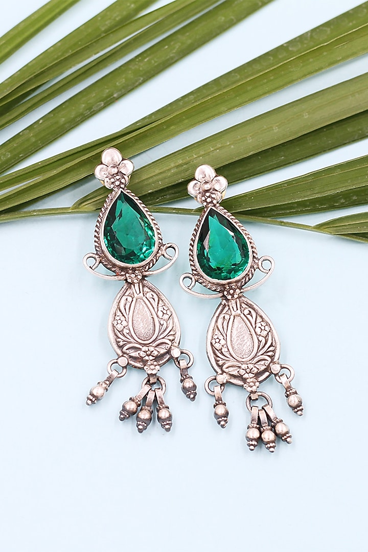 Silver Finish Green Hydro Gemstone Handcrafted Earrings In Sterling Silver by Sangeeta Boochra at Pernia's Pop Up Shop