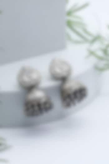 Silver Finish Jhumka Earrings In Sterling Silver by Sangeeta Boochra at Pernia's Pop Up Shop