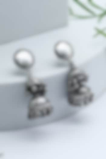 Silver Finish Jhumka Earrings In Sterling Silver by Sangeeta Boochra at Pernia's Pop Up Shop