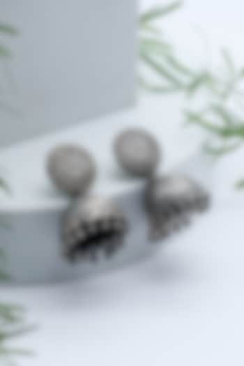 Silver Finish Jhumka Earrings In Sterling Silver by Sangeeta Boochra at Pernia's Pop Up Shop