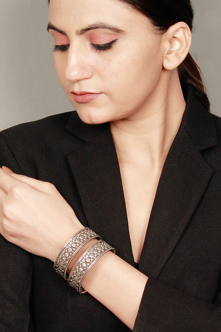 Oxidised Silver Finish Bangle In Sterling Silver by Sangeeta Boochra