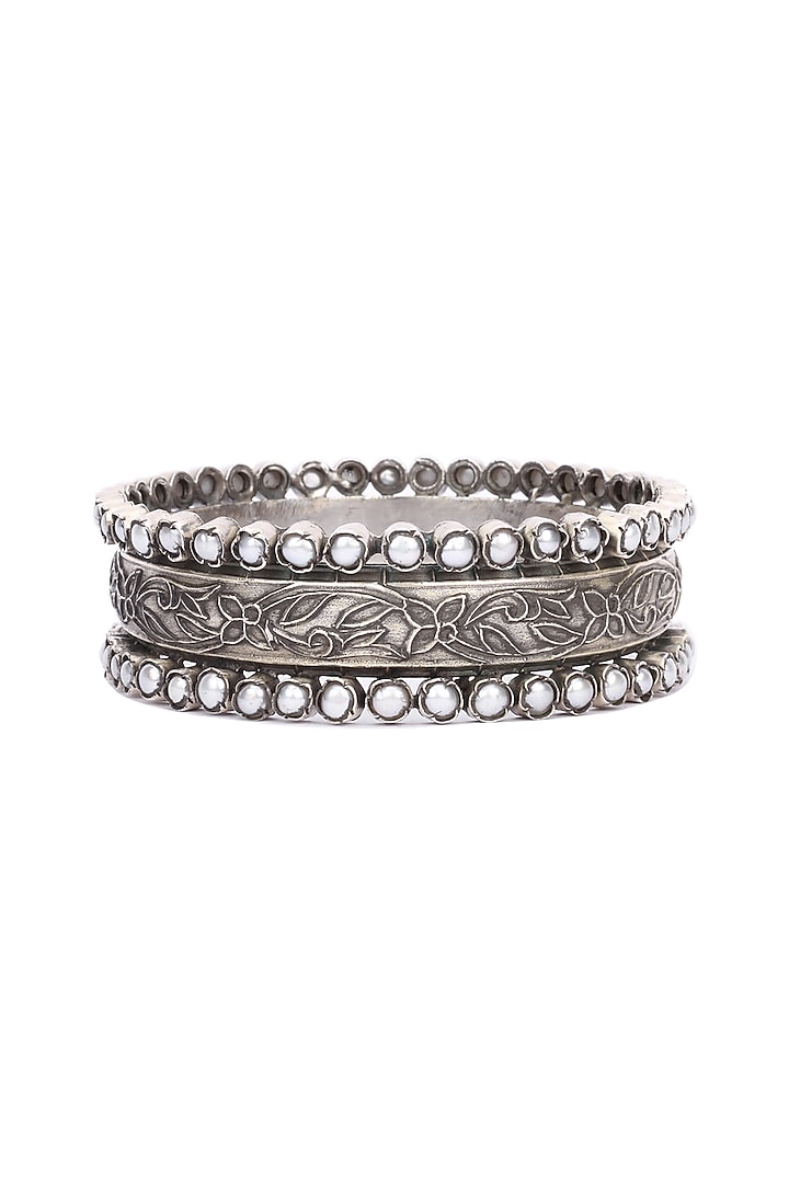 Silver Finish Stone Floral Bracelet In Sterling Silver by Sangeeta Boochra