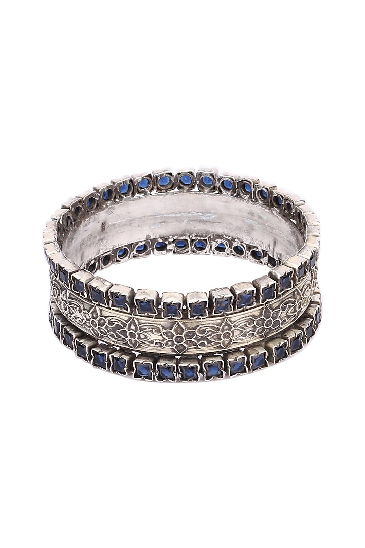 Silver Finish Blue Stone Floral Bracelet In Sterling Silver by Sangeeta Boochra
