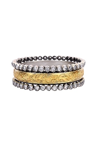 Two-Tone Finish Stone Floral Bracelet In Sterling Silver by Sangeeta Boochra