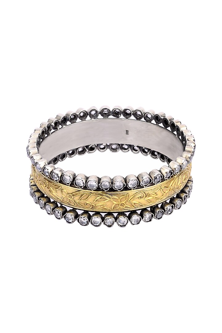 Two-Tone Finish Stone Floral Bracelet In Sterling Silver by Sangeeta Boochra at Pernia's Pop Up Shop