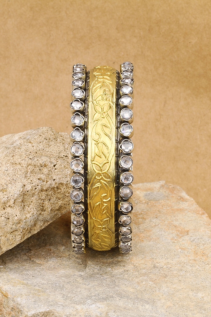 Two-Tone Finish Stone Floral Bracelet In Sterling Silver by Sangeeta Boochra at Pernia's Pop Up Shop