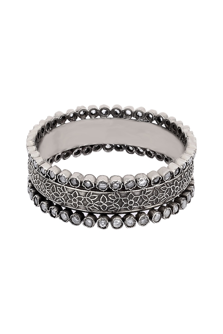 Silver Finish Stone Floral Bracelet In Sterling Silver by Sangeeta Boochra