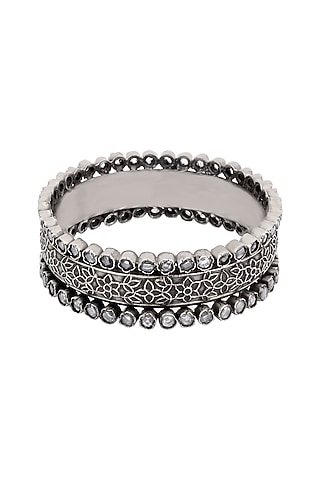 Silver Finish Stone Floral Bracelet In Sterling Silver by Sangeeta Boochra