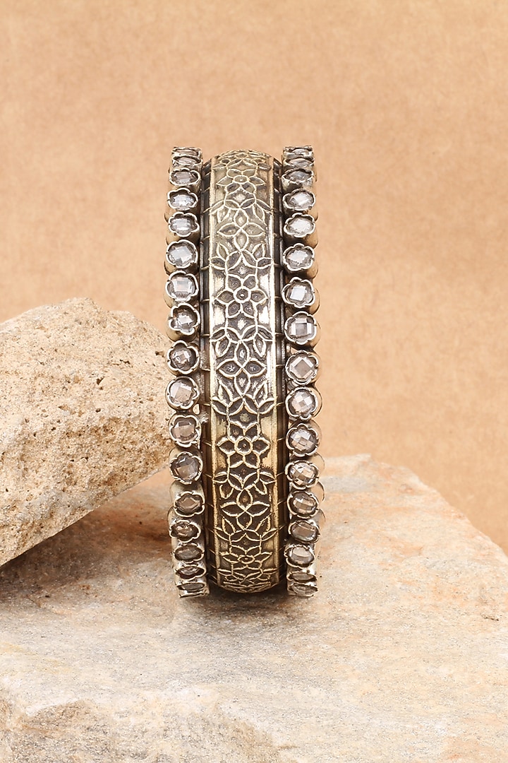 Silver Finish Stone Floral Bracelet In Sterling Silver by Sangeeta Boochra at Pernia's Pop Up Shop