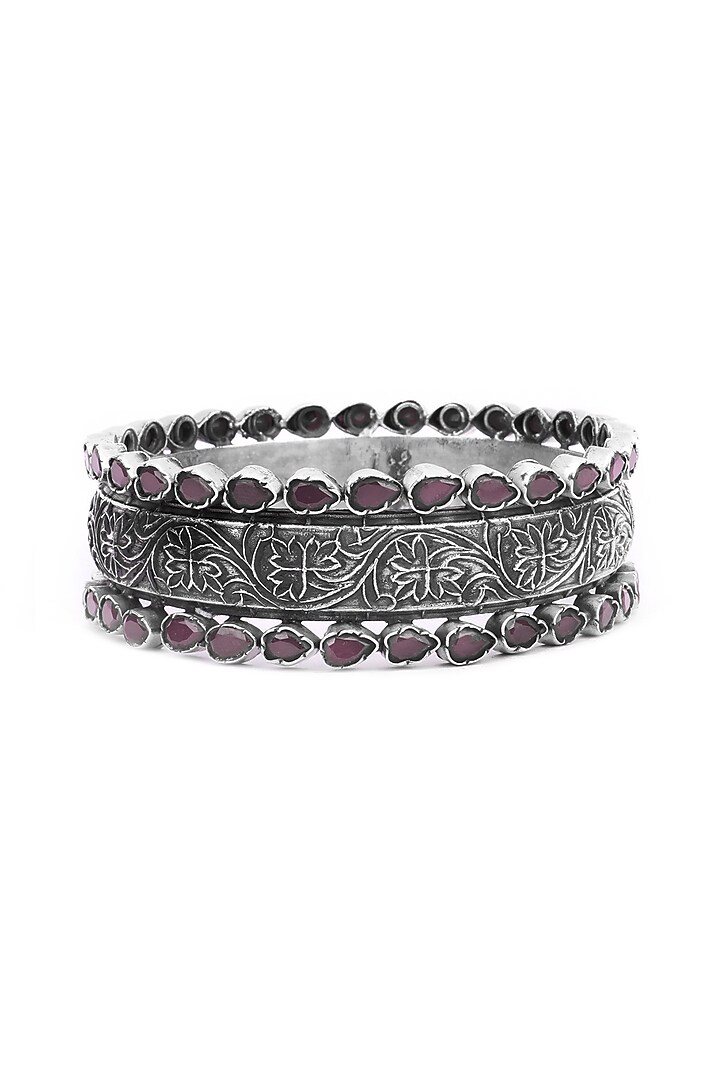 Silver Finish Red Stone Floral Bracelet In Sterling Silver by Sangeeta Boochra at Pernia's Pop Up Shop
