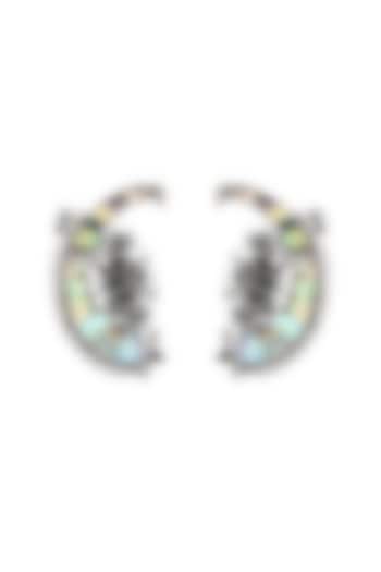 Oxidised Finish Kundan Polki Handcrafted Stud Earrings In Sterling Silver by Sangeeta Boochra