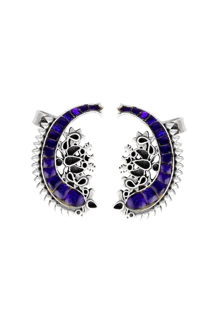 Oxidised Finish Kundan Polki Handcrafted Stud Earrings In Sterling Silver by Sangeeta Boochra