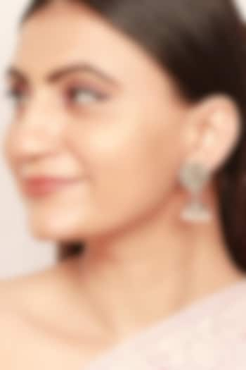 Silver Finish Ruby & Pearl Jhumka Earrings In Sterling Silver by Sangeeta Boochra at Pernia's Pop Up Shop