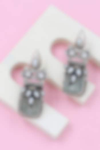 Silver Finish Crystal Handcrafted Dangler Earrings In Sterling Silver by Sangeeta Boochra at Pernia's Pop Up Shop