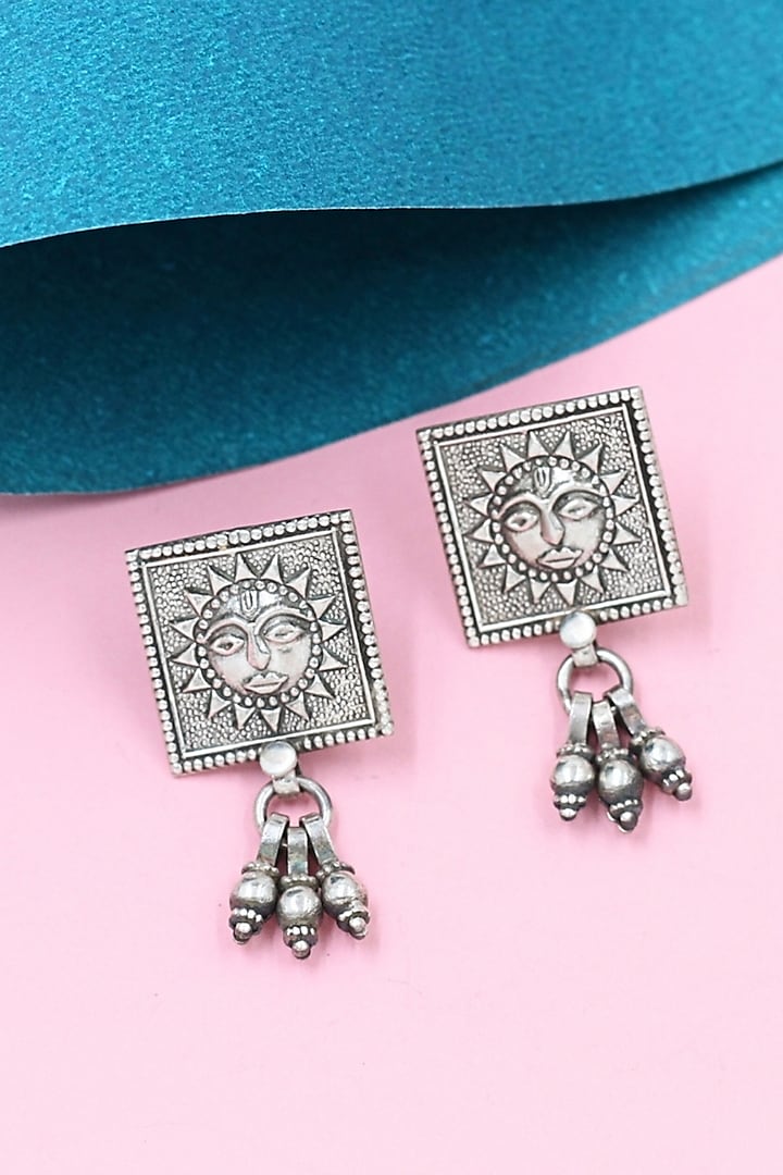 Silver Finish Handcrafted Stud Earrings In Sterling Silver by Sangeeta Boochra at Pernia's Pop Up Shop