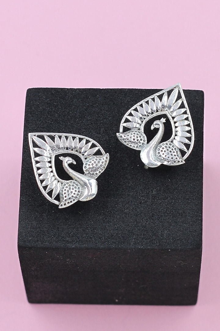 Silver Finish Handcrafted Stud Earrings In Sterling Silver by Sangeeta Boochra at Pernia's Pop Up Shop