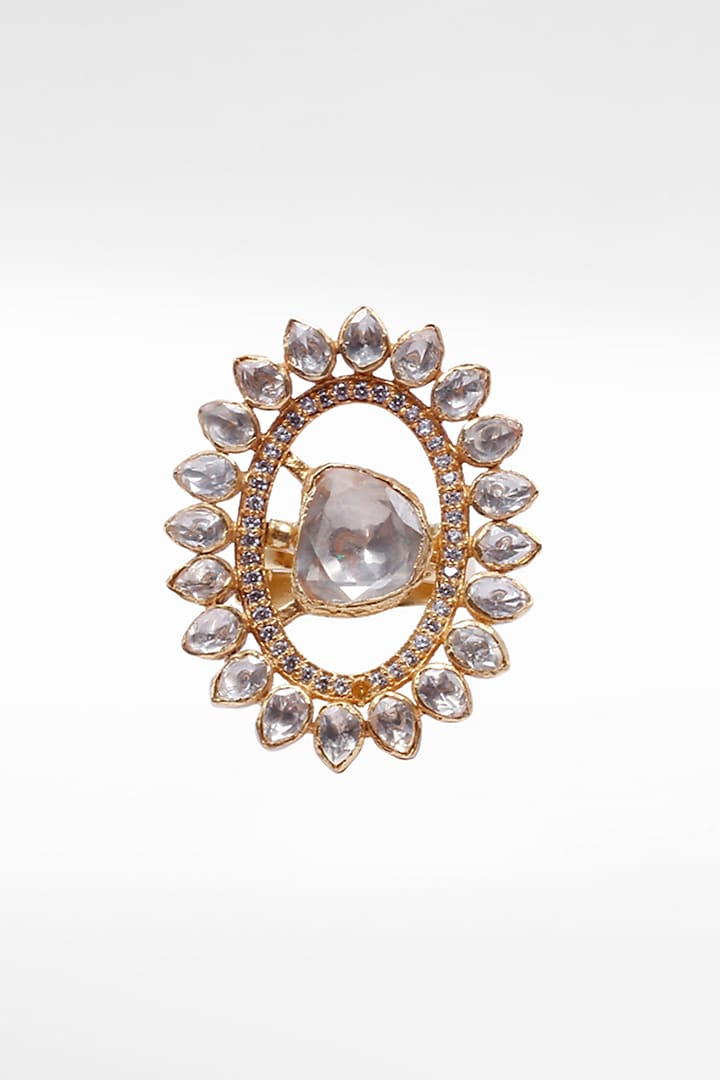 Gold Plated Moissanite Ring by Sangeeta Boochra